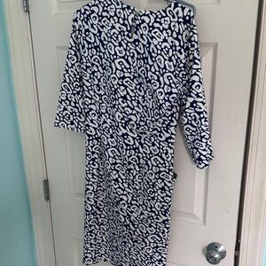 Elegant Blue and White Long Sleeve Dress J McLaughlin